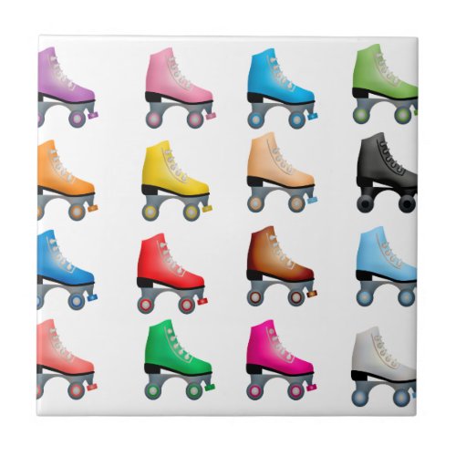 Roller Skates Colorful Pattern Retro Rollerskates Ceramic Tile