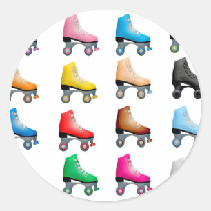 Roller Skates Colorful Pattern Retro Rollerskates Classic Round Sticker
