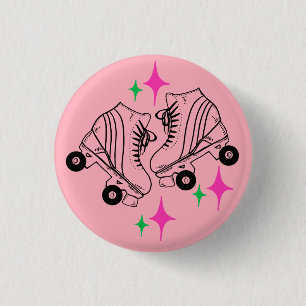 Roller Skates Derby Skating Pink Birthday Party Button