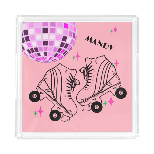 Roller Skates Derby Skating Pink Disco   Acrylic Tray (Front)