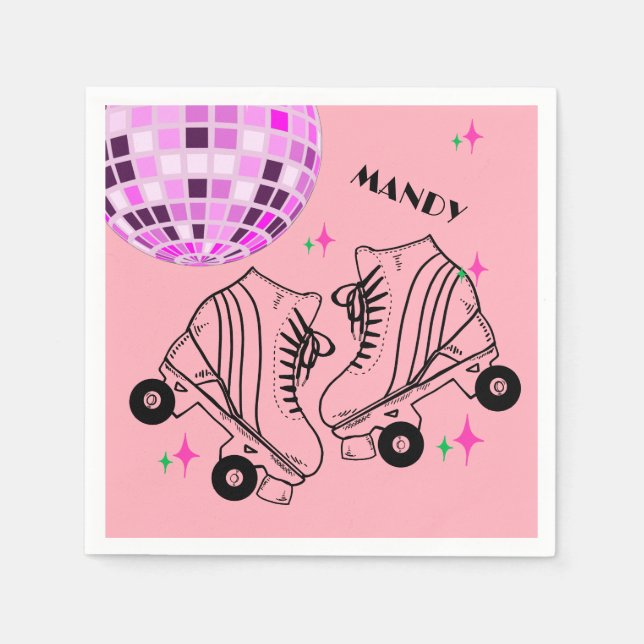 Roller Skates Derby Skating Pink Disco Birthday   Napkins (Front)