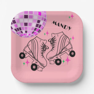 Roller Skates Derby Skating Pink Disco Birthday  Paper Plates