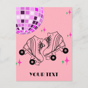 Roller Skates Derby Skating Pink Disco Birthday Postcard