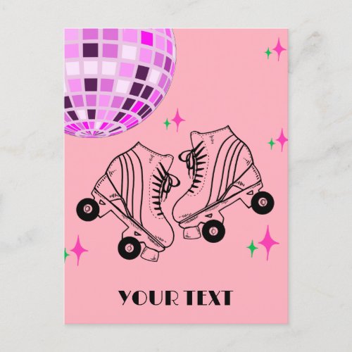 Roller Skates Derby Skating Pink Disco Birthday  Postcard