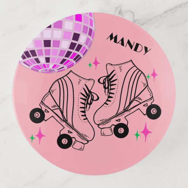 Roller Skates Derby Skating Pink Disco  Trinket Tray (Front)