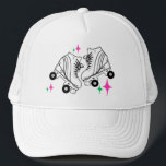 Roller Skates Derby Skating Roller Babe   Trucker Hat<br><div class="desc">Minimalist Roller Skates Drawing. Two quads roller skate illustration. Simple aesthetic roller skating,  roller skates modern illustration. Gift for a roller skater. Roller skates,  quads skates pink aesthetic. Roller skates,  roller skating goodie bag gifts.</div>