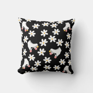  Roller Skates Floral Black Roller Skater Gift   Throw Pillow