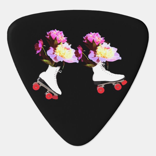 Roller Skates & Peonies Guitar Pick (Front)