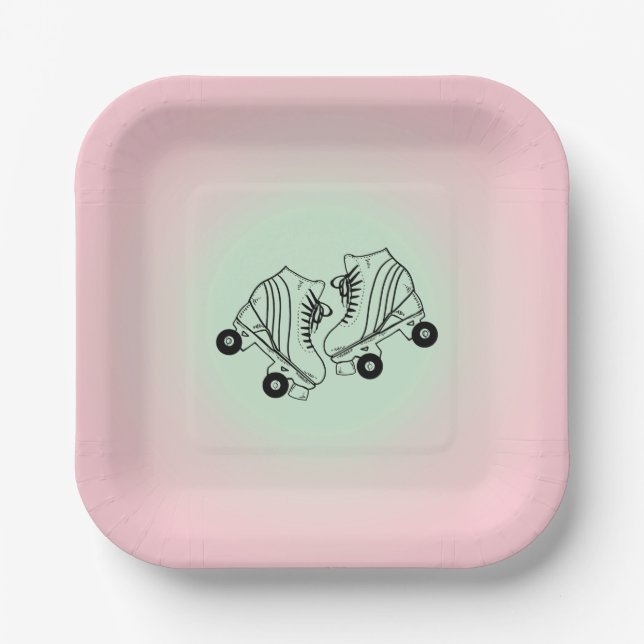 Roller Skates Pink Ombre  Paper Plates (Front)