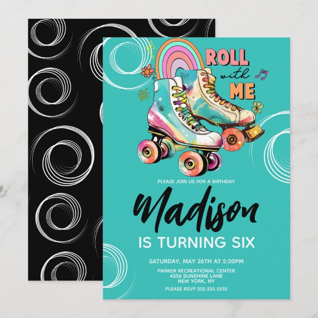 Roller Skates Rainbow Birthday Party Invitation (Front/Back)