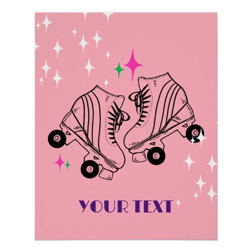 Roller Skates Skating Pink Birthday Disco Party  Poster