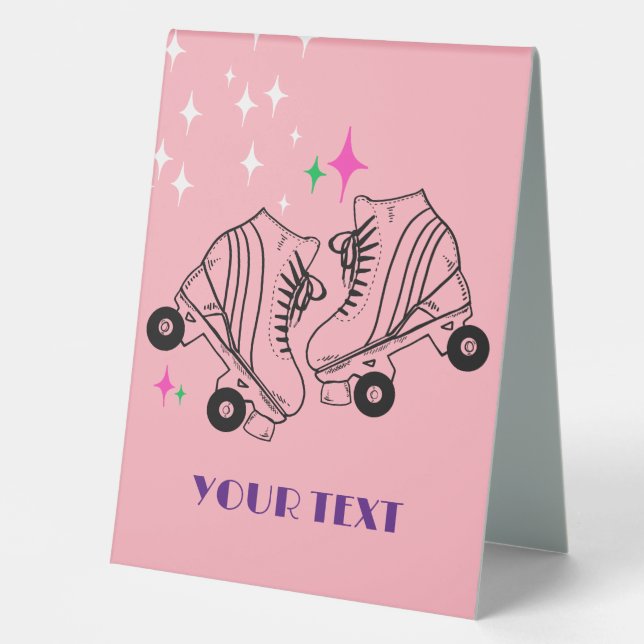 Roller Skates Skating Pink Birthday Disco Party Table Tent (Front)