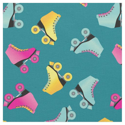 Roller Skates Skating Rink Retro Teal Fabric