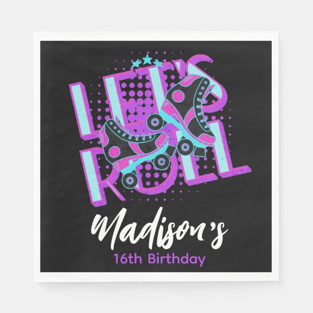 Roller Skates Sweet 16 Theme Birthday Party Napkins (Front)