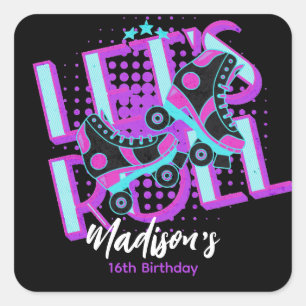 Roller Skates Sweet 16 Theme Birthday Party Square Sticker