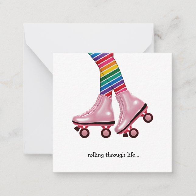 Roller skates with rainbow socks note card (Front)