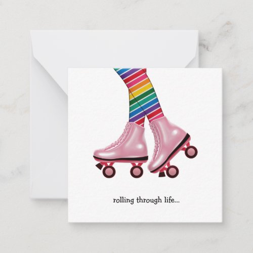 Roller skates with rainbow socks note card