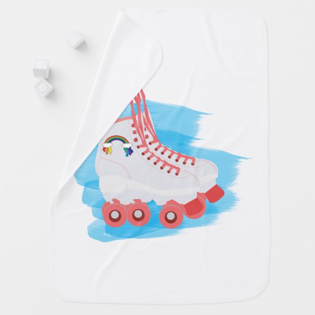Roller Skates with Watercolor Splash Baby Blanket (In Situ)