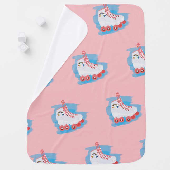 Roller Skates with Watercolor Splash Baby Blanket (In Situ)