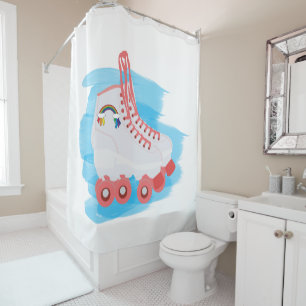 Roller Skates with Watercolor Splash Shower Curtain