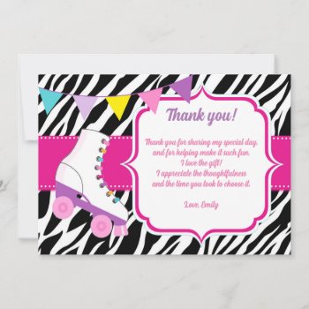 Roller Skates Zebra Birthday Thank You Card by pinkthecatdesign at Zazzle