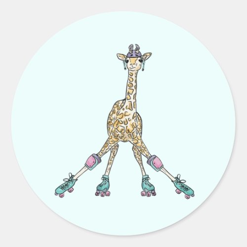 Roller skating animals  classic round sticker