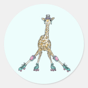 Roller skating animals classic round sticker