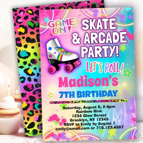 Roller Skating  Arcade Party Birthday Invitation