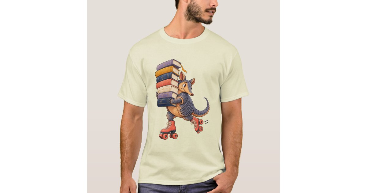 Official Zazzle apparel mockup with Roller-Skating Armadillo Book Lover