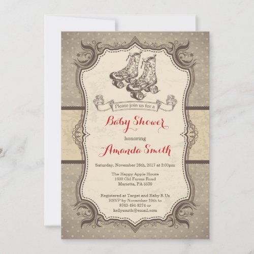 Roller Skating Baby Shower Invitation Vintage