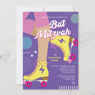 Roller Skating Bat Mitzvah Invitation Retro