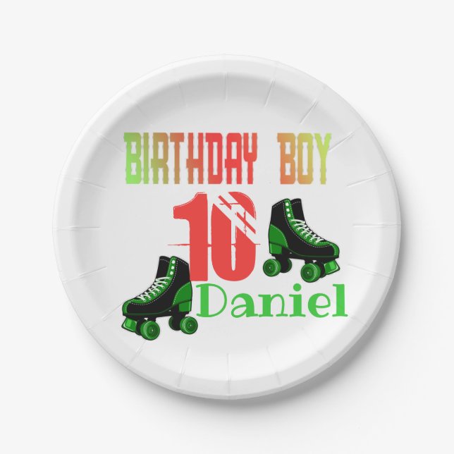 Roller Skating Birthday Boy Family Matching  Paper Plates (Front)