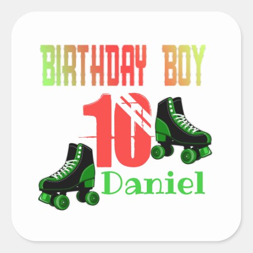 Roller Skating Birthday Boy Family Matching  Square Sticker