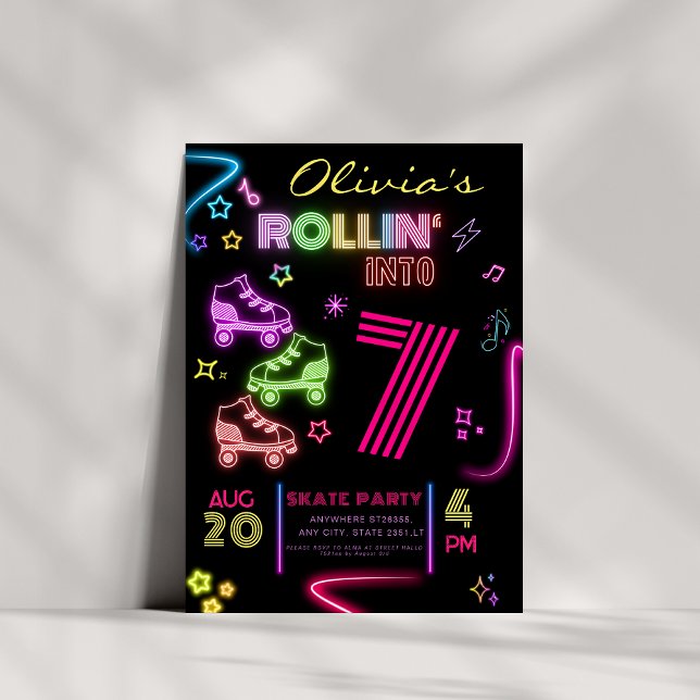 Roller Skating Birthday Glow Party Invitation (Creator Uploaded)