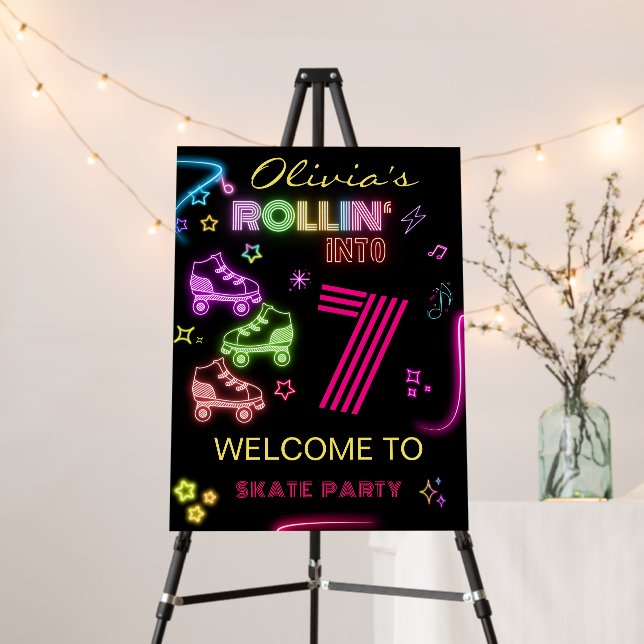 Roller Skating Birthday Glow Party welcome Foam Board (In Situ (Stand))