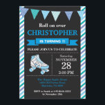 Roller Skating Birthday Invitation Birthday Party<br><div class="desc">Roller Skating Birthday Invitation 1st Birthday Party. Boy Birthday Party Invite. Roller Skating Sport Themed Birthday Bash. Blue Teal Aqua Gray and White Stripes Chalkboard Background. 1st First Birthday. 1st 2nd 3rd 4th 5th 6th 7th 8th 9th 10th 11th 12th 13th 14th `5th, Any Age. Printable Digital. For further customization,...</div>