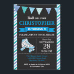 Roller Skating Birthday Invitation Birthday Party<br><div class="desc">Roller Skating Birthday Invitation 1st Birthday Party. Boy Birthday Party Invite. Roller Skating Sport Themed Birthday Bash. Blue Teal Aqua Gray and White Stripes Chalkboard Background. 1st First Birthday. 1st 2nd 3rd 4th 5th 6th 7th 8th 9th 10th 11th 12th 13th 14th `5th, Any Age. Printable Digital. For further customization,...</div>