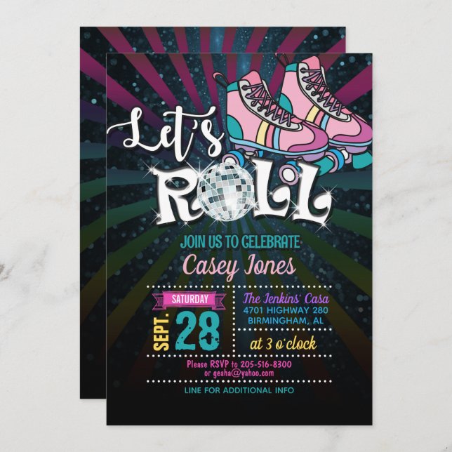 Roller Skating Birthday Invitation - Girl (Front/Back)