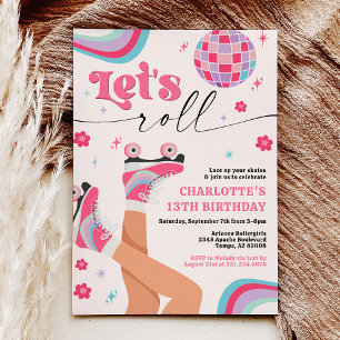 Roller Skating Birthday Invitation Groovy Rainbow