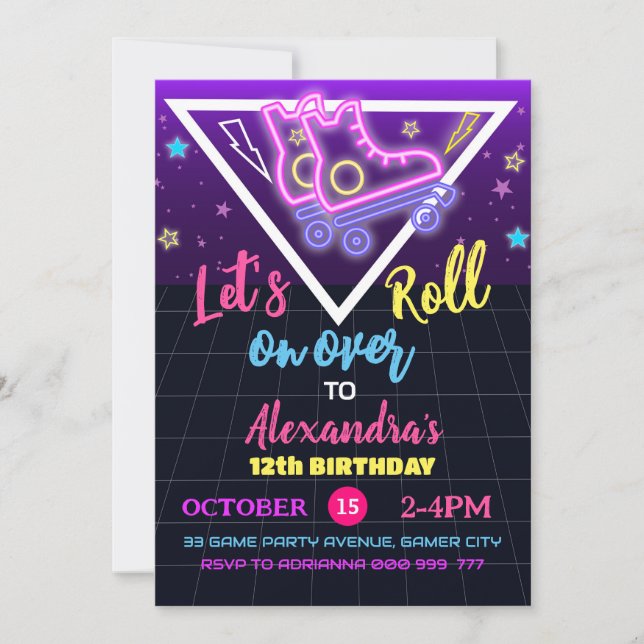 Roller Skating Birthday Neon Skating Invitation (Front)