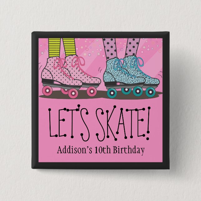 Roller Skating Birthday Party Favor for Girls Button (Front)