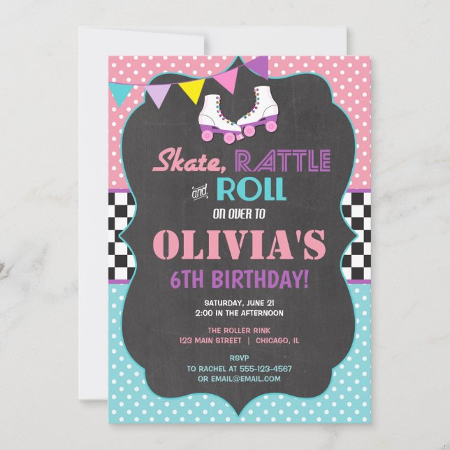 Roller Skating Birthday party invitation (Front)