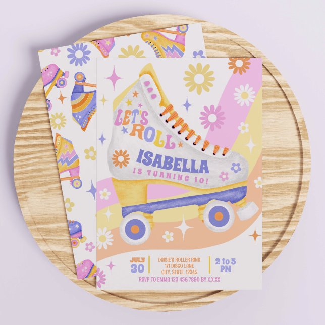 Roller Skating Birthday Party Invitation (An ideal invitation for a roller disco party!)