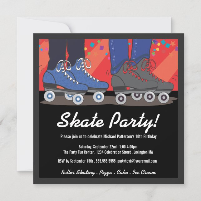 Roller Skating Birthday Party Invitation for Boys (Front)
