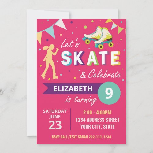 Roller Skating Birthday Party Invitation in Pink