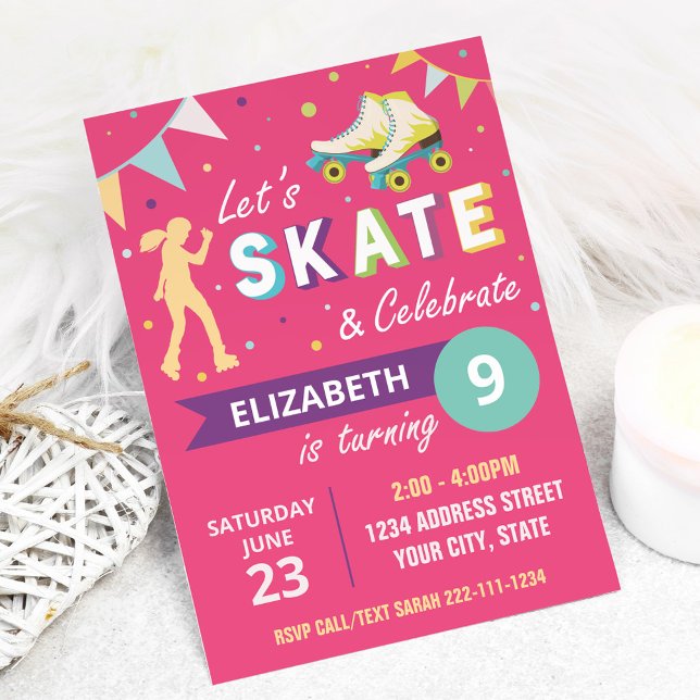 Roller Skating Birthday Party Invitation in Pink (Creator Uploaded)