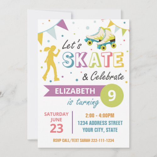 Roller Skating Birthday Party Invitation in White