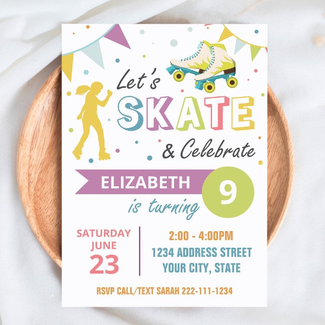 Roller Skating Birthday Party Invitation in White (Creator Uploaded)