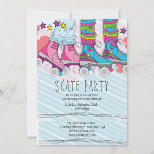roller skating birthday party invitation Neon