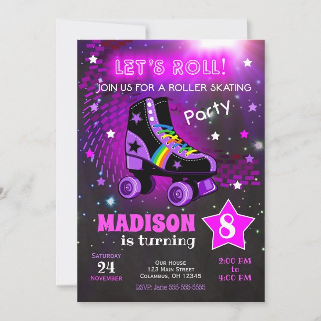 Roller Skating Birthday Party Invitation / Neon (Front)